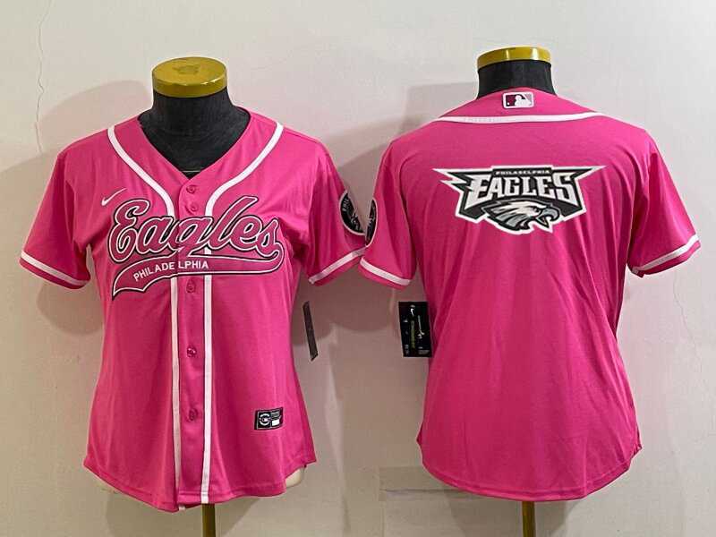 Women%27s Philadelphia Eagles Pink Team Big Logo With Patch Cool Base Stitched Baseball Jersey